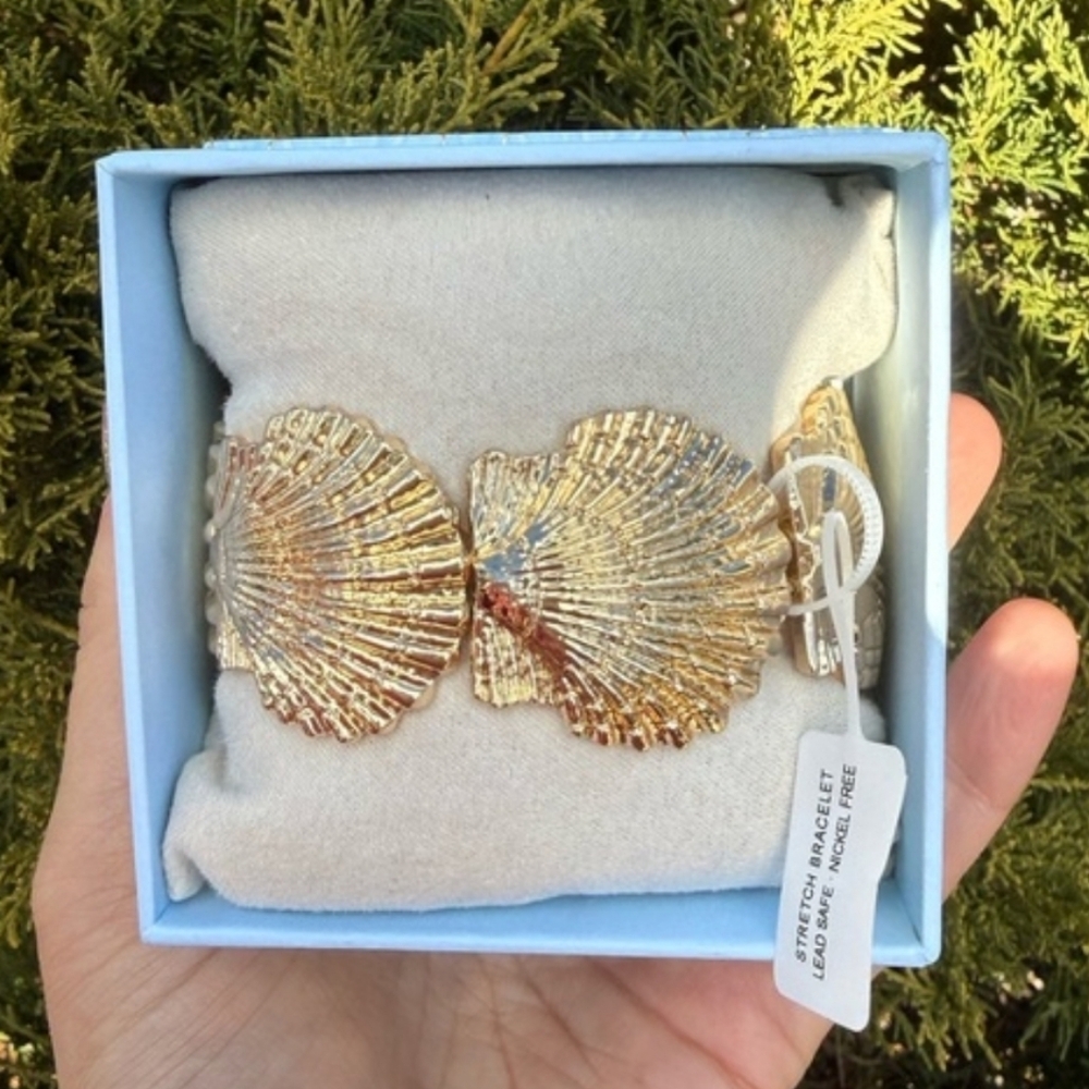 House Of Harlow 1960 Gold Shell Stretch Bracelet Bnib Te Rt TL M